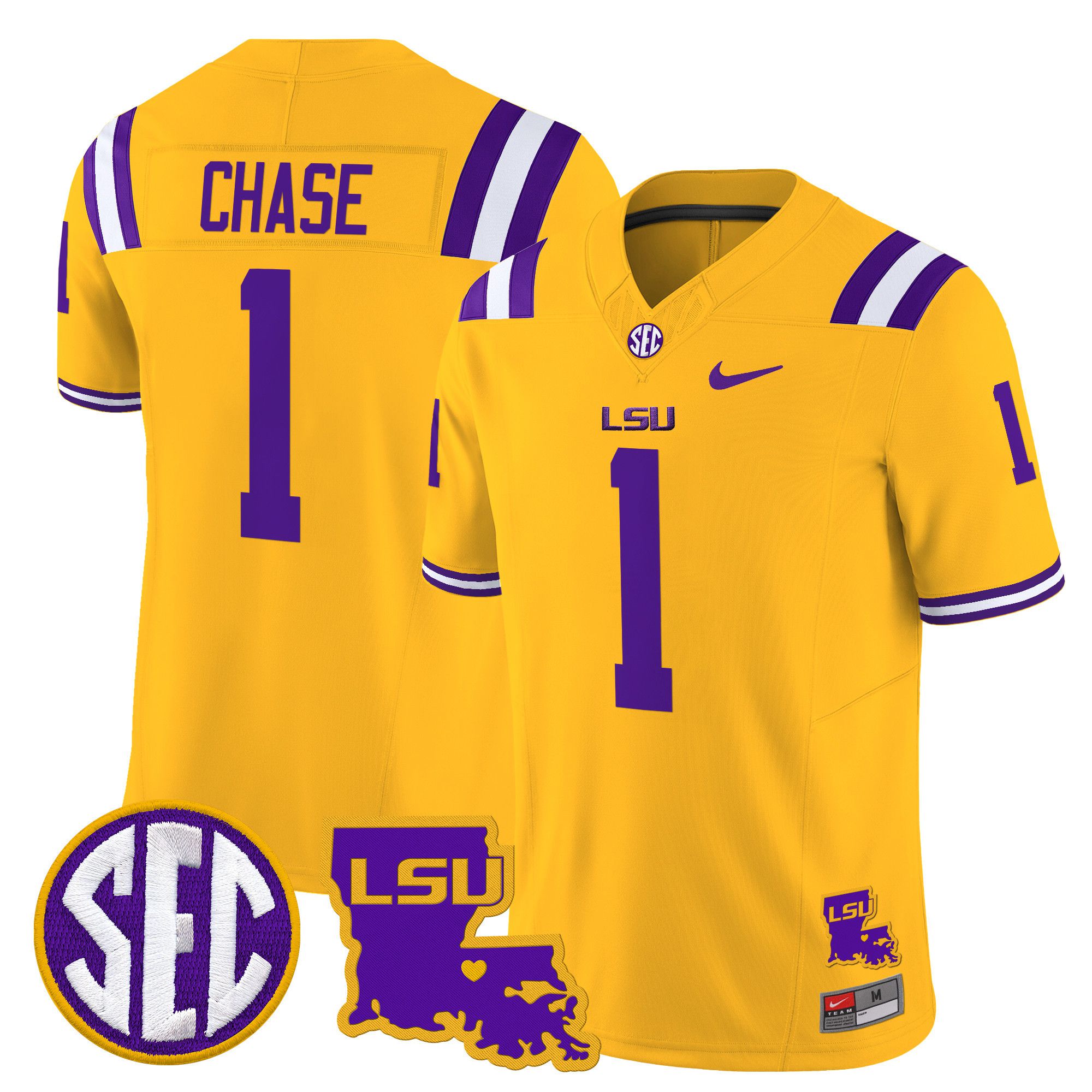Men LSU Tigers #1 Chase Yellow 2024 Nike Louisiana Patch Vapor Limited NCAA Jersey